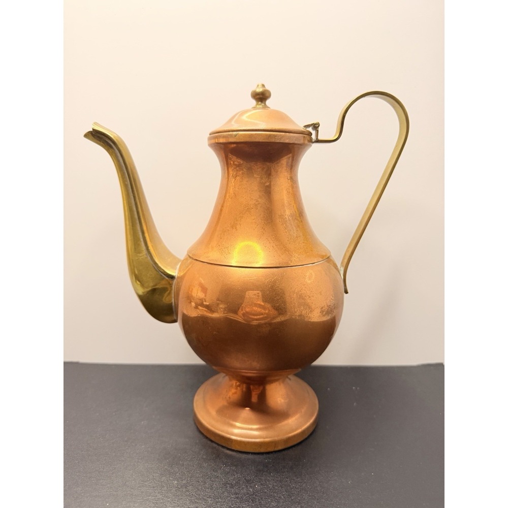 Vintage Copper Teapot Pitcher Brass Spout Handle Rosemar Taunton Mass USA Decor